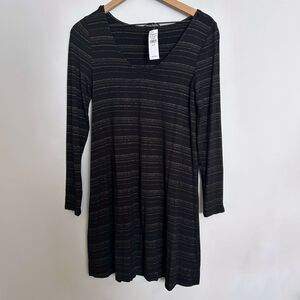 American Eagle Shimmer Stripe Black and Gold Long Sleeve Dress Size Medium